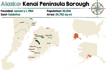 Large and detailed map Kenai Pensinsula Borough of in Alaska.