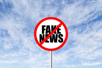 Stop fake news prohibitory traffic sign