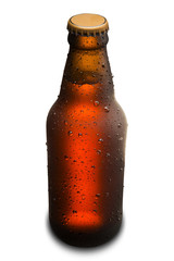 Brown wet Bottle of beer isolated on white background