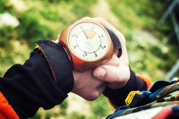 Altimeter on the hand of a skydiver