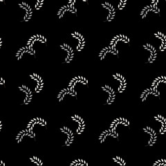 White twig on black seamless pattern