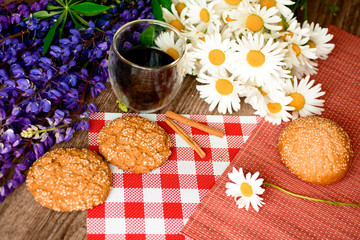 Good morning concept - Breakfast accompanied by delicious frothy espresso cookies