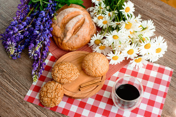 Good morning concept - Breakfast accompanied by delicious frothy espresso cookies