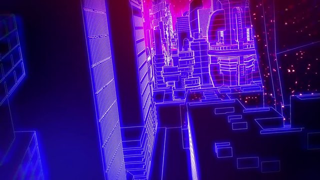 Retro Futuristic cityscape seamless background.