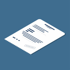 Isometric receipt icon. Accepted bill, invoice