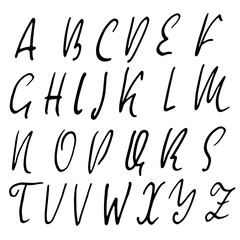 Hand drawn elegant calligraphy font. Modern brush lettering. Grunge style alphabet. Vector illustration.