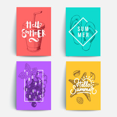 Modern colorful summer posters. Sketches and typography composition. Eps10 vector.