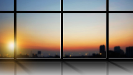 Business concept of modern office interior with city view at twilight