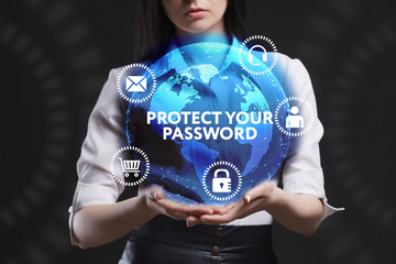 The concept of business, technology, the Internet and the network. A young entrepreneur working on a virtual screen of the future and sees the inscription: Protect your password