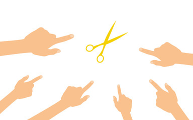 Hände zeigen auf - Papierschere