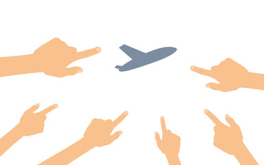 Hände zeigen auf - Flugzeug