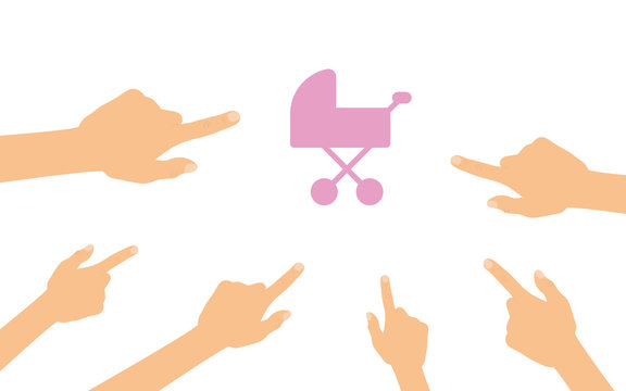 Hände zeigen auf - Babywagen