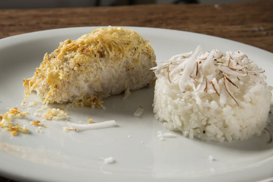 Fillet of haddock with coconut rice