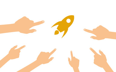 Hände zeigen auf - Rakete