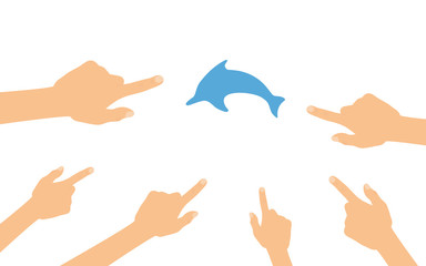 Hände zeigen auf - Delfin