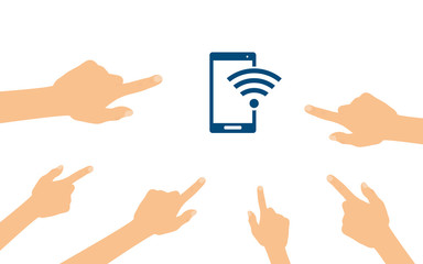 Hände zeigen auf - Handy W-lan