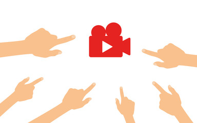 Hände zeigen auf - Kamera