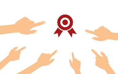 Hände zeigen auf - Medaille - Sieg