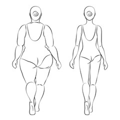 Fat woman and slender woman. Outline drawing