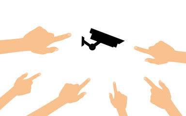 Hände zeigen auf - Videoüberwachung