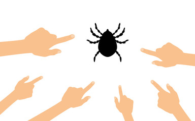Hände zeigen auf - Zecke