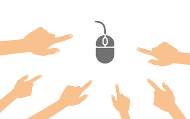 Hände zeigen auf - Computermaus