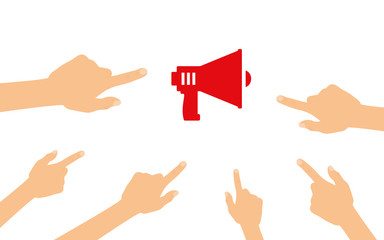 Hände zeigen auf - Megaphone