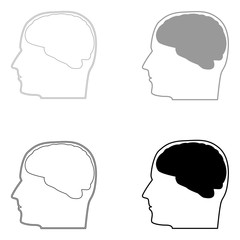 Head with brain   the black and grey color set icon .