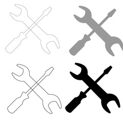 Screwdriver and wrench   the black and grey color set icon .