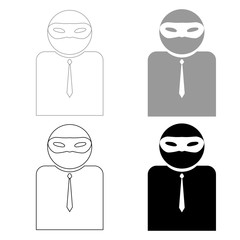 The man incognito in a mask   the black and grey color set icon .