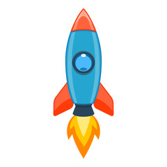 Cartoon rocket flight, isolated on white
