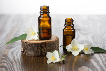 Jasmine essential oil and jasmine flowers