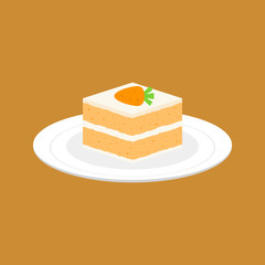 carrot cake in white plate, flat design vector