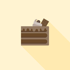 Chocolate layer cake with chocolate bar and cream, flat design with long shadow