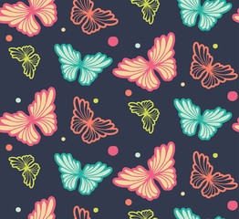 Fototapeta premium Seamless pattern with butterflies and dots. Vector illustration