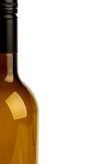 Closeup of half glass bottle. Wine transparent bottle isolated.