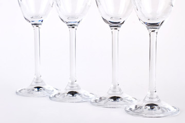 Row of empty champagne glasses. Cutted picture, wineglasses isolated.