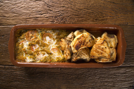 fish roasted on the tile - Peixe na telha