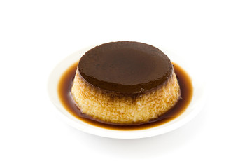 Creme caramel. Egg pudding isolated on white background
