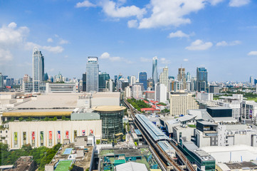 June 2017 at Bangkok Thailand - Cityscape of high view Siam area and people walking at the front of Siam Paragon in Bangkok Thailand
