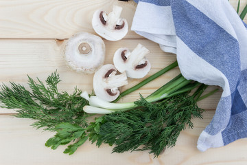 Fresh mushrooms and herbs. Concept of healthy eating.