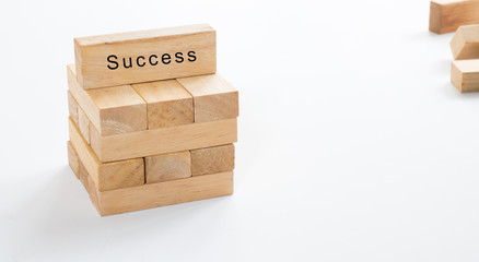 success word written on wood block on white background copy space