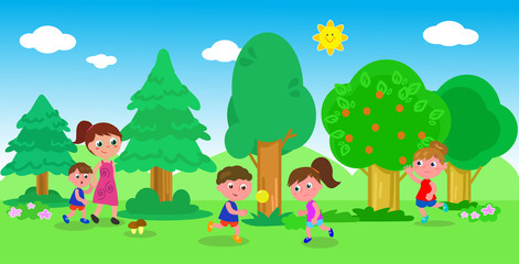 Obraz na płótnie Canvas Kids playing in nature