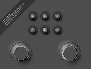 Volume button, sound control, music knob with texture and scale
