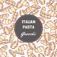 Hand drawn pattern with pasta gnocchi. Background for food package design