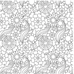 Behang Seamless floral monochrome pattern stock vector illustration © danylyukk