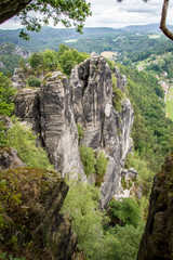 Bastei to river Elbe and Rathen, Saxon Switzerland, Germany - Die Bastei im Elbsandsteingebirge - Sächsische Schweiz