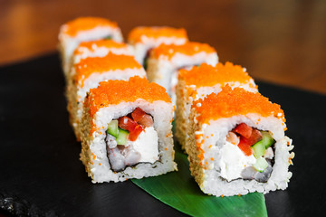 Delicious rolls with fish and cheese