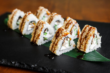 Delicious rolls with fish and cheese