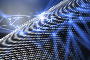 world of particle galaxy star abstract ai tech neon glow wave futuristic network background illustration, cyber space time, system of gakaxy, light stream of data hologram